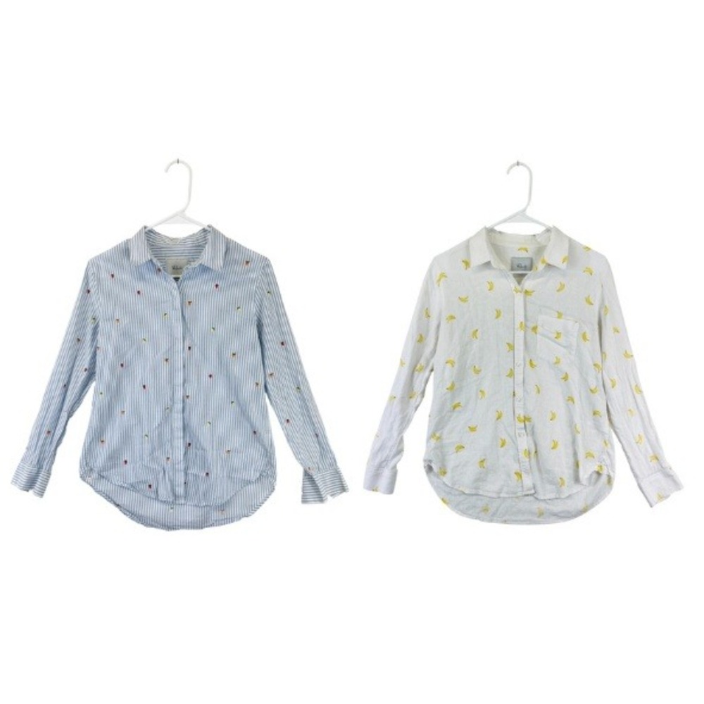 Rails White Linen Blend Button Down Shirt Women's XS/S Fruit Print Lot of 2‎